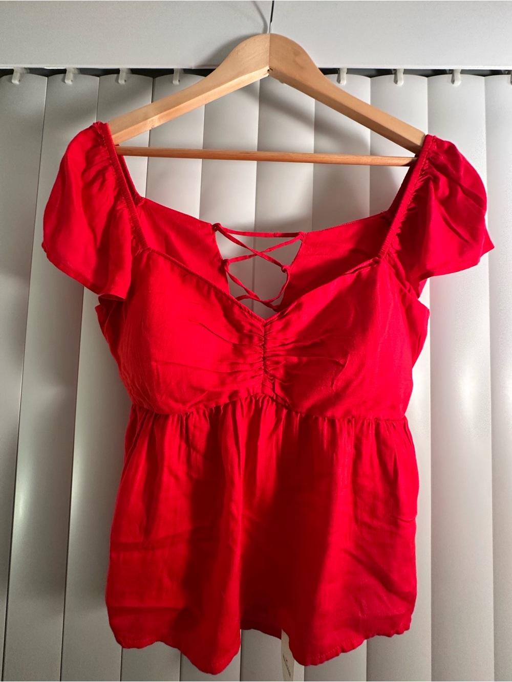 Hollister Crimson Red Lace-Up Peplum Blouse